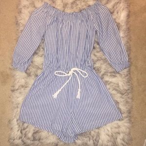 Stripes off-shoulder Romper